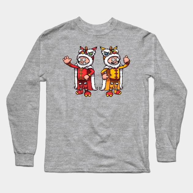 2 Characters Wearing Lion Dance Costumes Long Sleeve T-Shirt by TheMaskedTooner